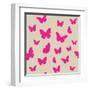 Pink Butterfly on Beige Background. Seamless Pattern. Vector-Magnia-Framed Art Print