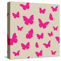 Pink Butterfly on Beige Background. Seamless Pattern. Vector-Magnia-Stretched Canvas