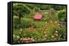 Pink Chair in Flower Garden-Steve Terrill-Framed Stretched Canvas