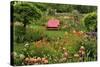 Pink Chair in Flower Garden-Steve Terrill-Stretched Canvas