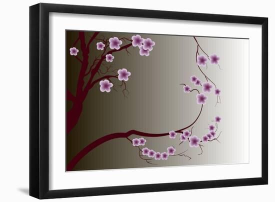 Pink Cherry Blossom Sakura Flowers in Japanese Style-Larisa Karpova-Framed Photographic Print