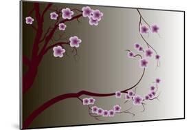 Pink Cherry Blossom Sakura Flowers in Japanese Style-Larisa Karpova-Mounted Photographic Print
