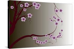 Pink Cherry Blossom Sakura Flowers in Japanese Style-Larisa Karpova-Stretched Canvas