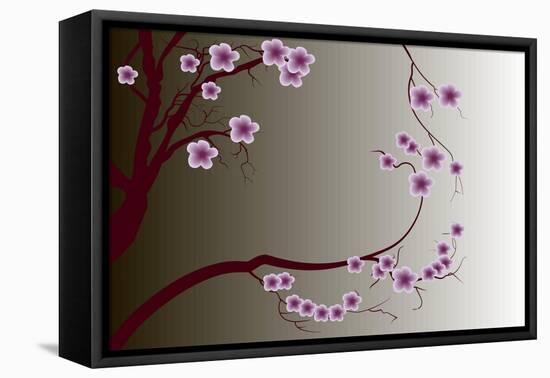 Pink Cherry Blossom Sakura Flowers in Japanese Style-Larisa Karpova-Framed Stretched Canvas