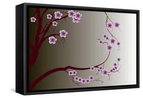 Pink Cherry Blossom Sakura Flowers in Japanese Style-Larisa Karpova-Framed Stretched Canvas
