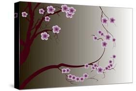 Pink Cherry Blossom Sakura Flowers in Japanese Style-Larisa Karpova-Stretched Canvas