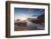 Pink clouds and midnight sun are reflected in the blue sea framed by rocky peaks, Uttakleiv, Lofote-Roberto Moiola-Framed Photographic Print