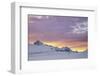 Pink clouds and snow frame the Bernina Express train at dawn, Bernina Pass, Canton of Graubunden, E-Roberto Moiola-Framed Photographic Print