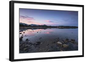 Pink clouds at sunset are reflected in the blue sea, Villasimius, Sardinia, Italy, Mediterranean-Roberto Moiola-Framed Photographic Print