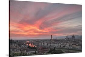 Pink clouds at sunset frame the city of Florence crossed by Arno River seen from Piazzale Michelang-Roberto Moiola-Stretched Canvas