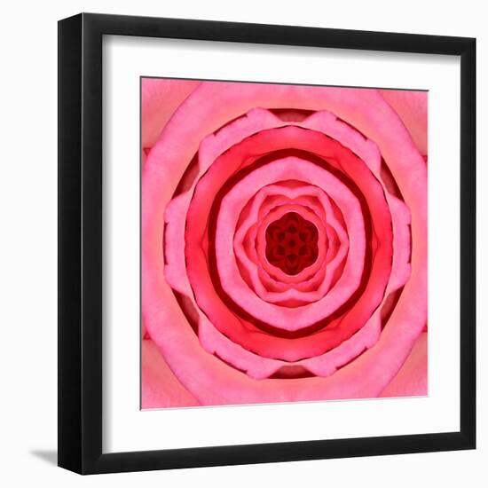 Pink Concentric Flower Center: Mandala Kaleidoscopic Design-tr3gi-Framed Art Print