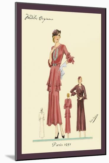 Pink Daytime Dress and Overcoat-null-Mounted Art Print