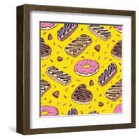 Pink Donut. Yummy Colorful Cute-Katya Ulitina-Framed Art Print