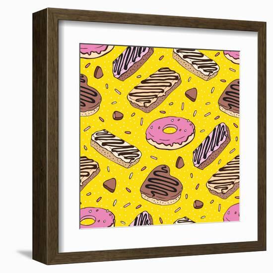 Pink Donut. Yummy Colorful Cute-Katya Ulitina-Framed Art Print