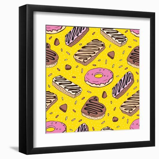 Pink Donut. Yummy Colorful Cute-Katya Ulitina-Framed Art Print