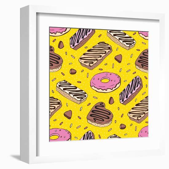 Pink Donut. Yummy Colorful Cute-Katya Ulitina-Framed Art Print