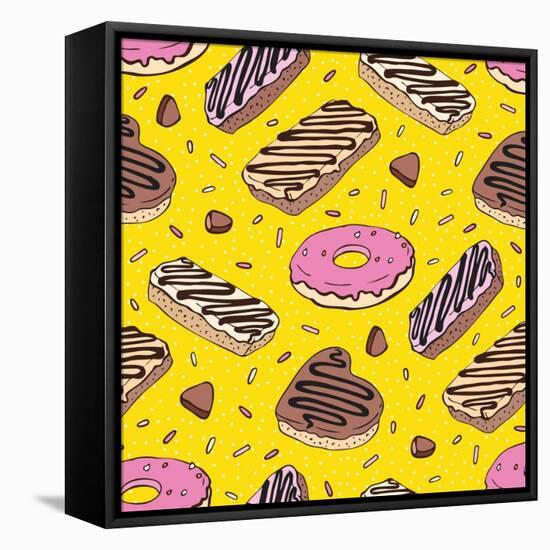 Pink Donut. Yummy Colorful Cute-Katya Ulitina-Framed Stretched Canvas