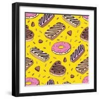 Pink Donut. Yummy Colorful Cute-Katya Ulitina-Framed Art Print