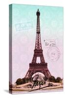 Pink Eiffel Tower, French Vintage Postcard Collage-Piddix-Stretched Canvas