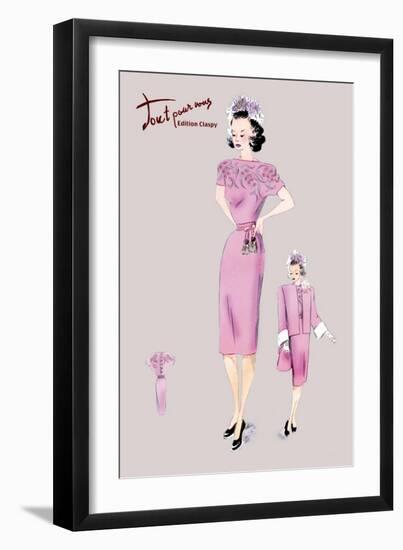 Pink Evening Dress with Overcoat and Hat-null-Framed Art Print