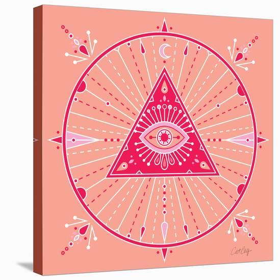 Pink Evil Eye Mandala-Cat Coquillette-Stretched Canvas