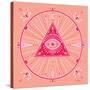 Pink Evil Eye Mandala-Cat Coquillette-Stretched Canvas