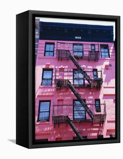 Pink Facade and Stairs in Soho, New York, New York State, USA-I Vanderharst-Framed Stretched Canvas