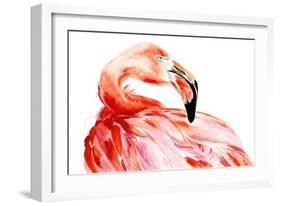 Pink Flamingo Bird Profile Portrait, Amazing Beautiful Animal, Art Print, Watercolor Wildlife Drawi-Antonova Katya-Framed Art Print