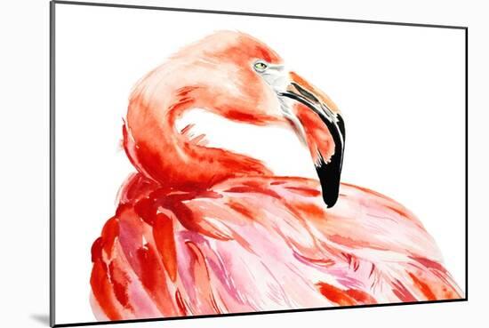 Pink Flamingo Bird Profile Portrait, Amazing Beautiful Animal, Art Print, Watercolor Wildlife Drawi-Antonova Katya-Mounted Art Print