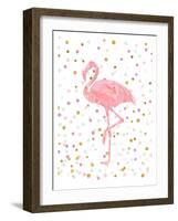 Pink Flamingo on Confetti-Peach & Gold-Framed Art Print