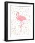 Pink Flamingo on Confetti-Peach & Gold-Framed Art Print