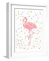 Pink Flamingo on Confetti-Peach & Gold-Framed Art Print