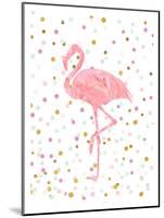 Pink Flamingo on Confetti-Peach & Gold-Mounted Art Print