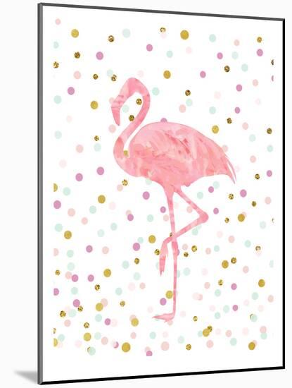 Pink Flamingo on Confetti-Peach & Gold-Mounted Art Print
