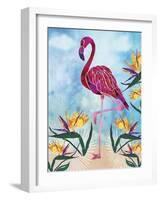 Pink Flamingo with Birds of Paradise flowers-Bee Sturgis-Framed Art Print