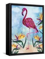 Pink Flamingo with Birds of Paradise flowers-Bee Sturgis-Framed Stretched Canvas