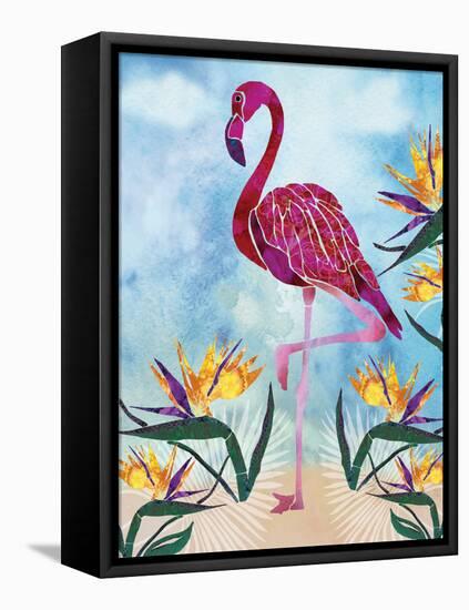 Pink Flamingo with Birds of Paradise flowers-Bee Sturgis-Framed Stretched Canvas