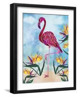 Pink Flamingo with Birds of Paradise flowers-Bee Sturgis-Framed Art Print