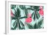 Pink Flamingos, Exotic Birds, Tropical Palm Leaves, Trees, Jungle Leaves Seamless Vector Floral Pat-NataliaKo-Framed Art Print