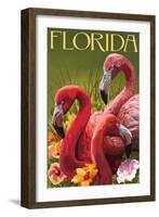Pink Flamingos - Florida-Lantern Press-Framed Art Print