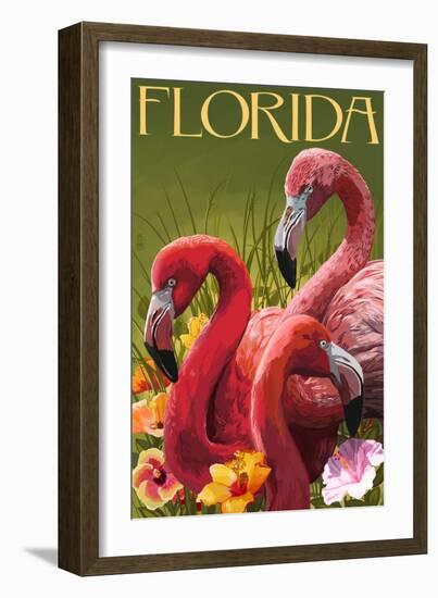 Pink Flamingos - Florida-Lantern Press-Framed Art Print