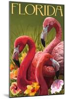 Pink Flamingos - Florida-Lantern Press-Mounted Art Print