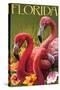 Pink Flamingos - Florida-Lantern Press-Stretched Canvas