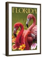 Pink Flamingos - Florida-Lantern Press-Framed Art Print