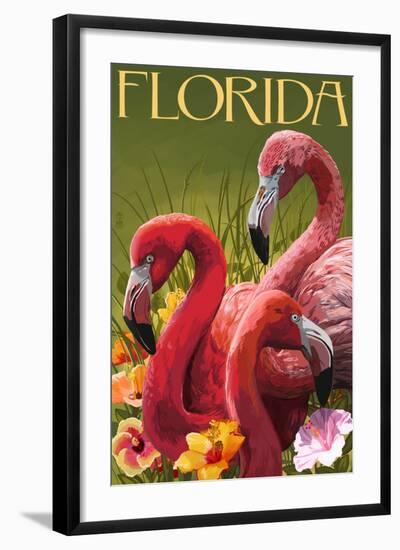 Pink Flamingos - Florida-Lantern Press-Framed Art Print