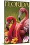 Pink Flamingos - Florida-Lantern Press-Mounted Art Print
