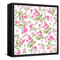 Pink Flower on White Background. Seamless Pattern-paprika-Framed Stretched Canvas