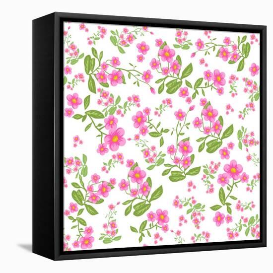 Pink Flower on White Background. Seamless Pattern-paprika-Framed Stretched Canvas