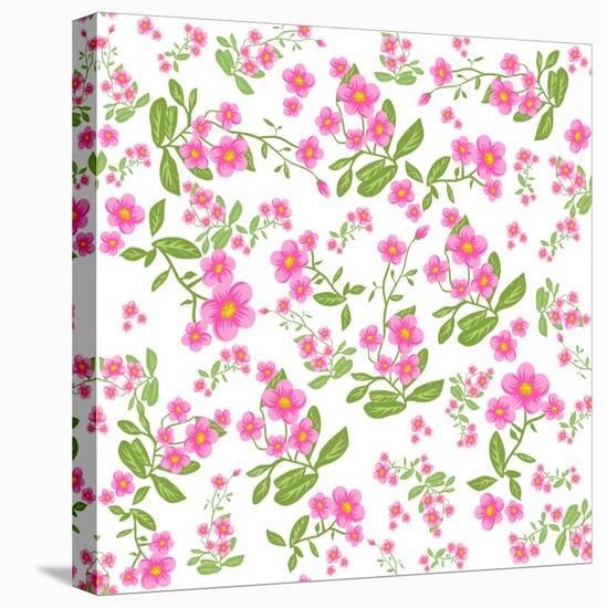 Pink Flower on White Background. Seamless Pattern-paprika-Stretched Canvas