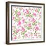 Pink Flower on White Background. Seamless Pattern-paprika-Framed Art Print